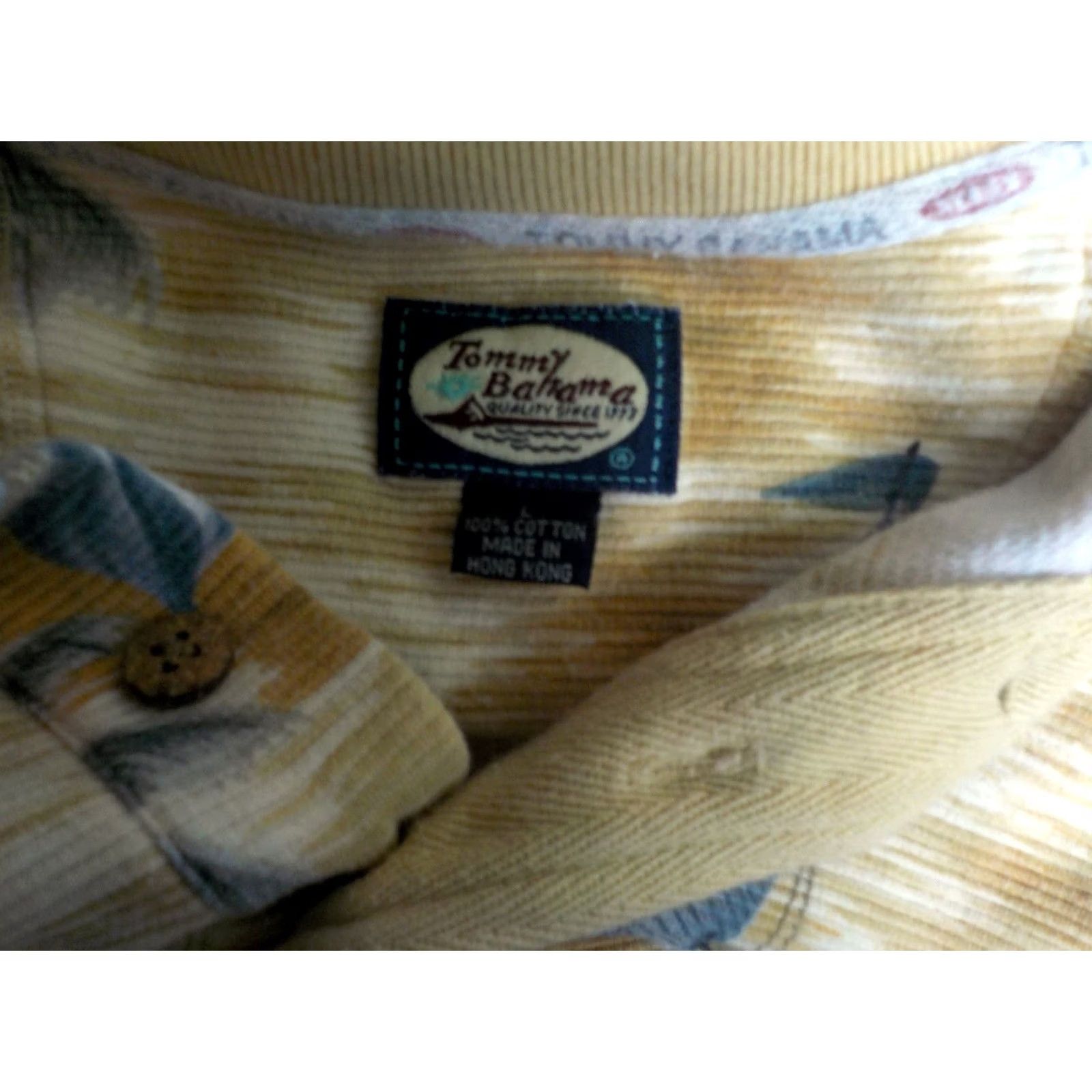 Tommy Bahama TOMMY BAHAMA Tropical Print Polo Shirt Cotton SS Gold/Gray/Blue Large Mens Shirt Size US L / EU 52-54 / 3 - 5 Thumbnail