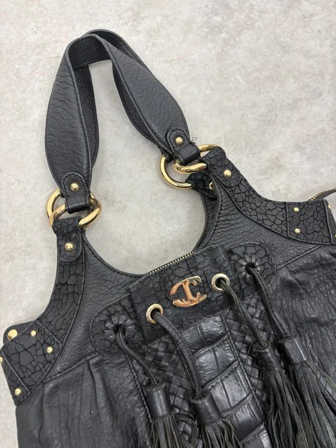 Just Cavalli AW2011 Cavalli Tassel Black Leather Hobo Handle Bag Size ONE SIZE - 5 Thumbnail