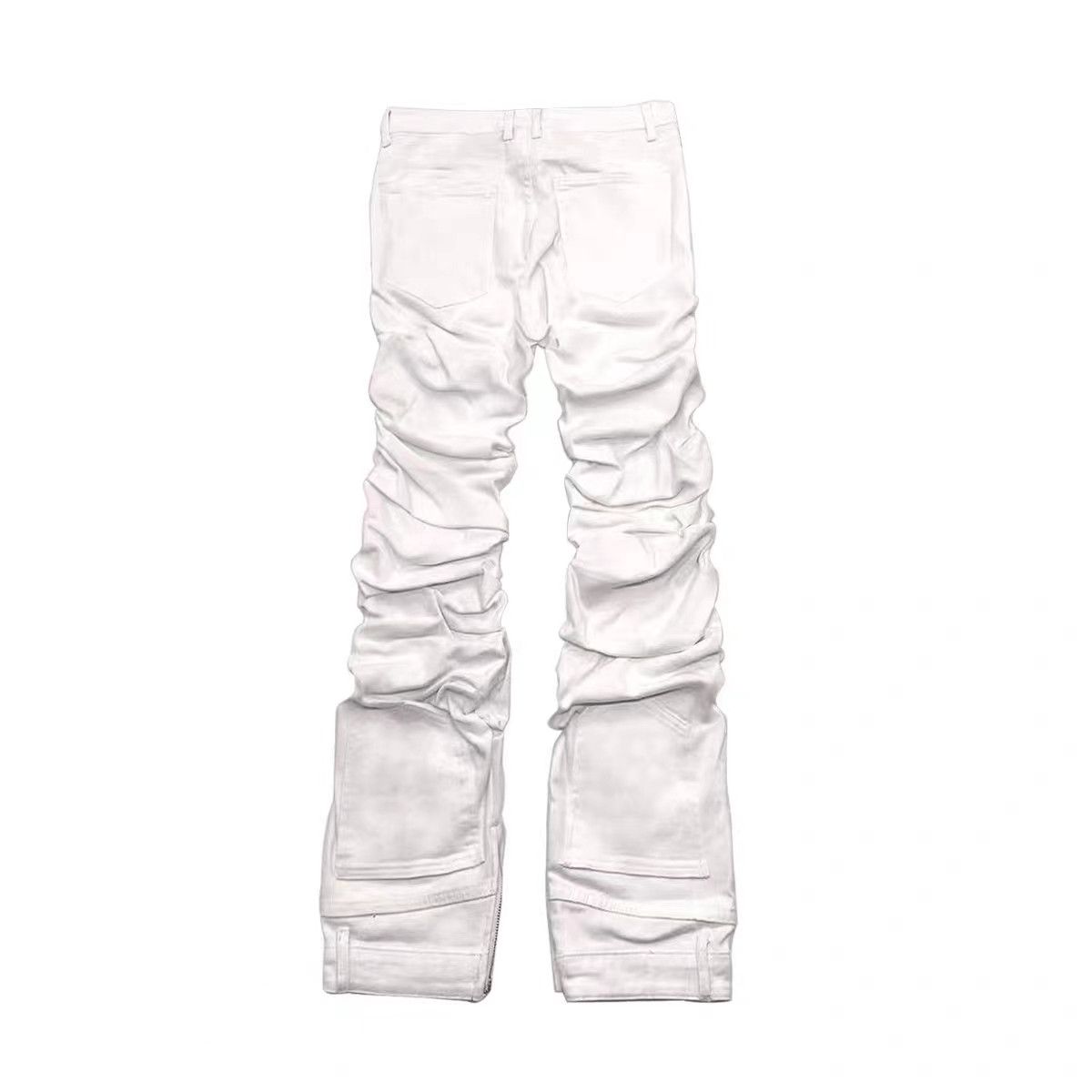Designer × Japanese Brand Pure white patchwork pleated stacked hip-hop rap jeans Size US 32 / EU 48 - 2 Thumbnail