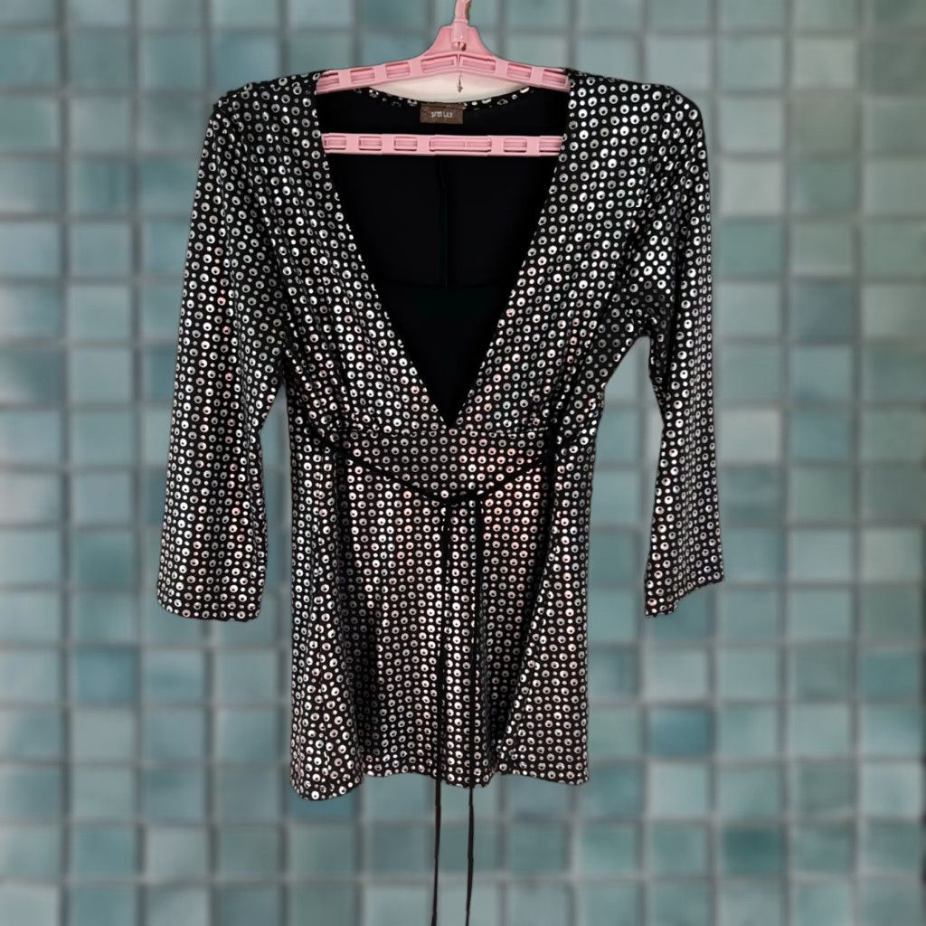 Vintage VINTAGE Siren Lily Metallic Polka Dot Dress Top Womens Size S Black Silver Size S / US 4 / IT 40 - 1 Thumbnail