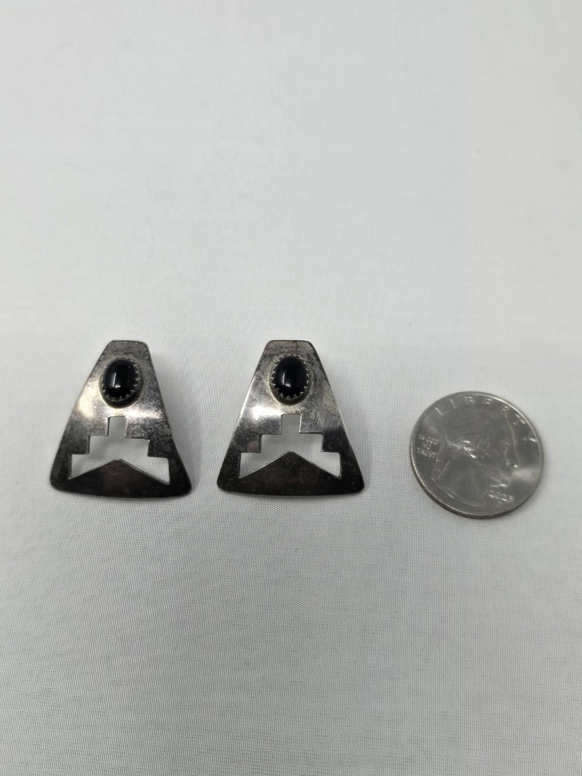 Other Native American Sterling Silver Onyx Earrings Handmade Size ONE SIZE - 4 Thumbnail