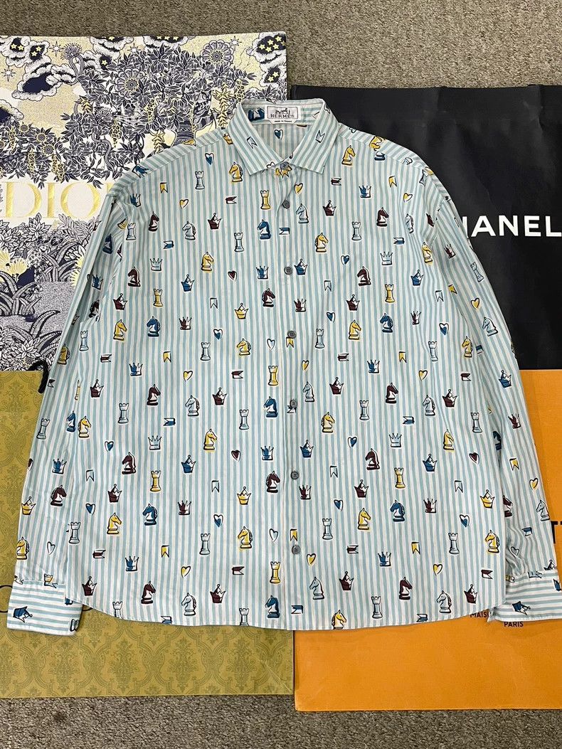 Hermes Hermes Blue Stripe Horse Print Shirt Size US M / EU 48-50 / 2 - 1 Thumbnail