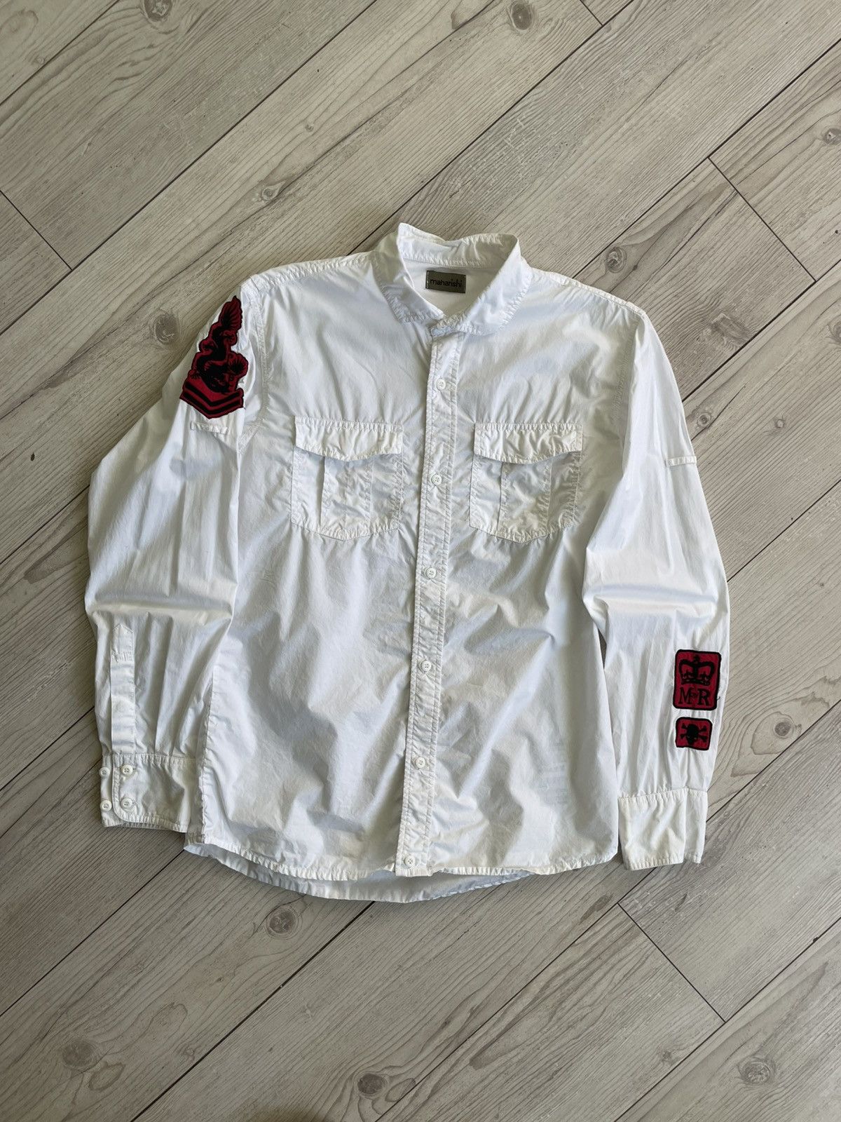 Maharishi Maharishi White Military Shirt w/ Red Dragon Patches Size US M / EU 48-50 / 2 - 3 Thumbnail