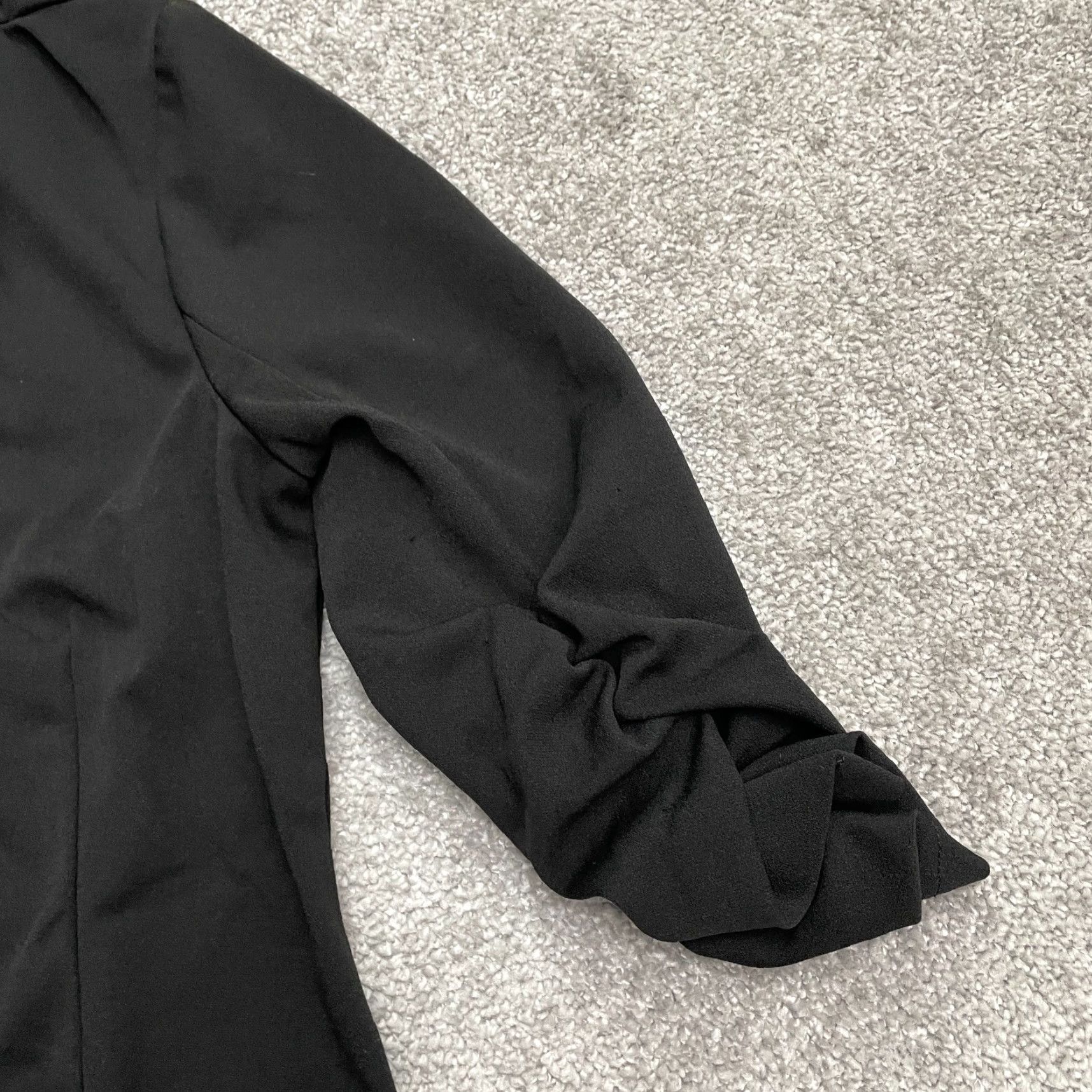 Vintage Retrology Blazer Jacket Womens Medium Black Ruched Sleeve Open 3/4 Sleeve Casual Workwear Solid Size M / US 6-8 / IT 42-44 - 3 Thumbnail