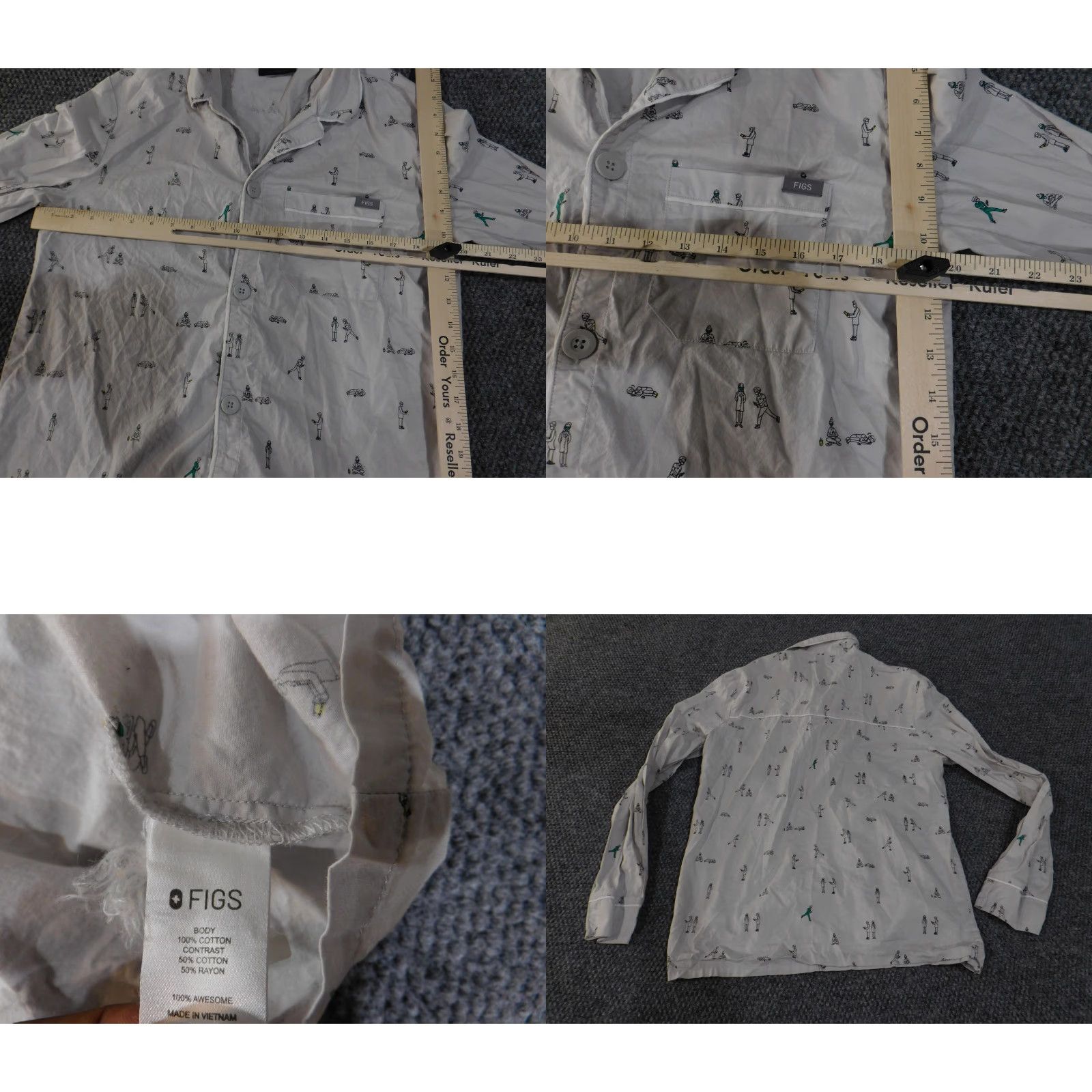 Vintage Figs Shirt Mens Small White Doctor Print Long Sleeve Button Up Medical Top Size US S / EU 44-46 / 1 - 8 Thumbnail