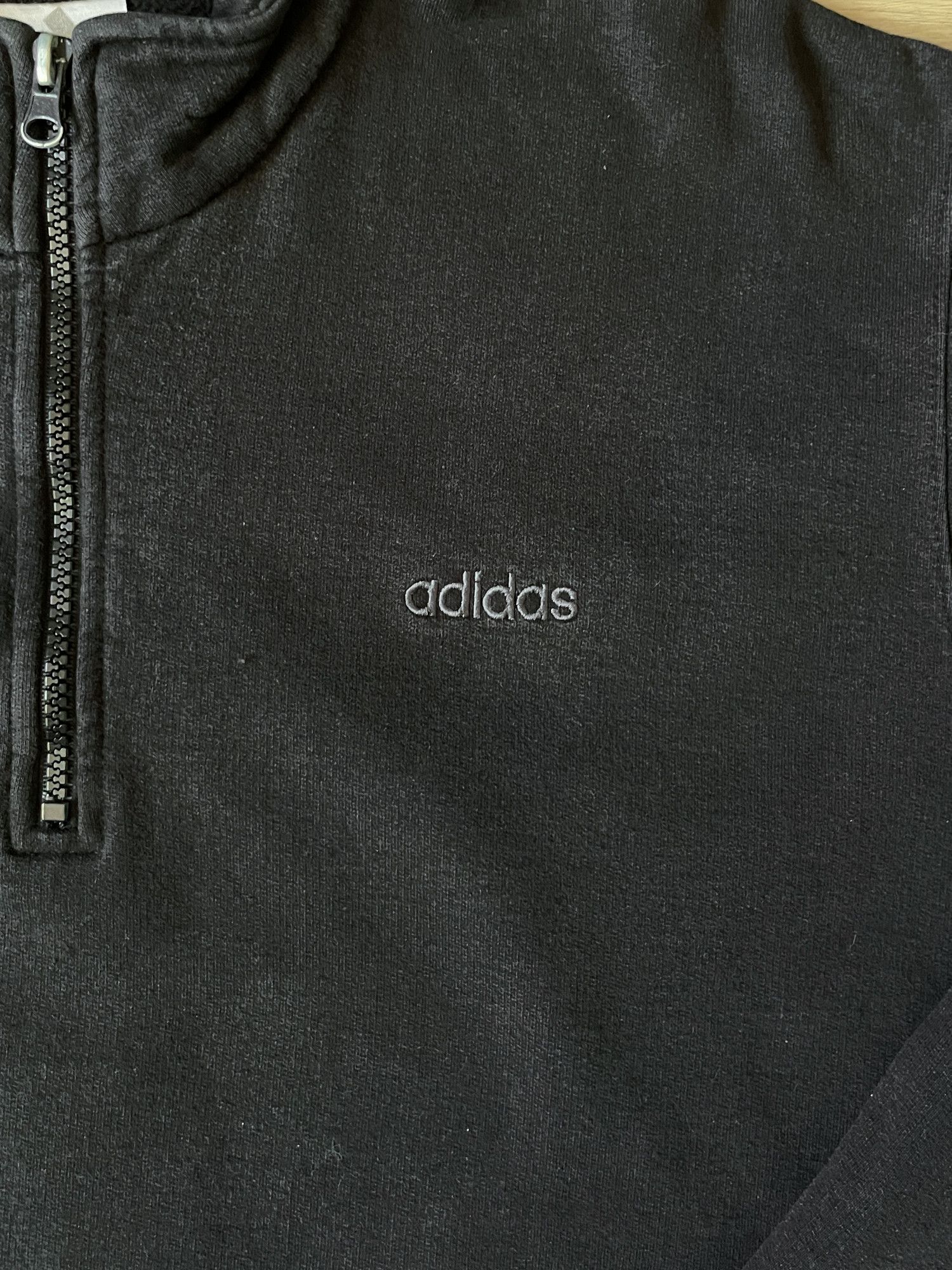 Adidas × Vintage 90s Adidas Faded Black Quarter Zip Mockneck Sweatshirt Size US L / EU 52-54 / 3 - 2 Thumbnail
