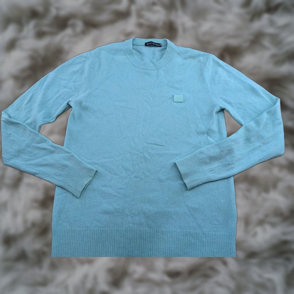 Acne Studios Acne Studios Nalon Face Sweater Mens Medium Teal Wool Crewneck Pullover Knit Classic Casual Shirt? Size US M / EU 48-50 / 2 - 1 Thumbnail