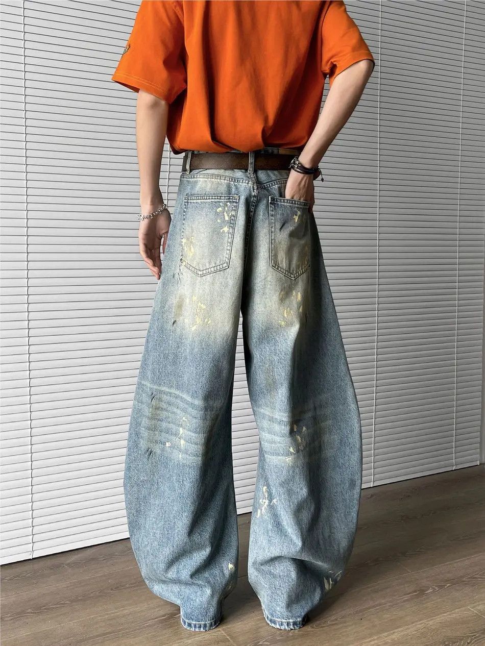 Japanese Brand Retro loose splashed ink dirty dyed jeans Size US 32 / EU 48 - 4 Thumbnail
