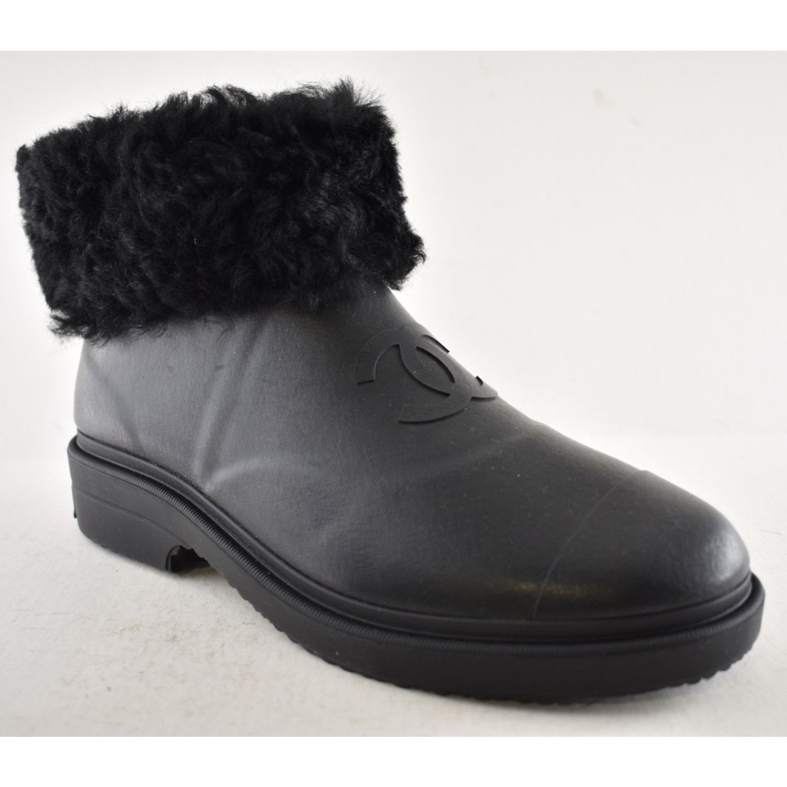 Chanel Chanel Black Shearling Rubber CC Ankle Rain Boots 40 Size US 10 / IT 40 - 4 Thumbnail