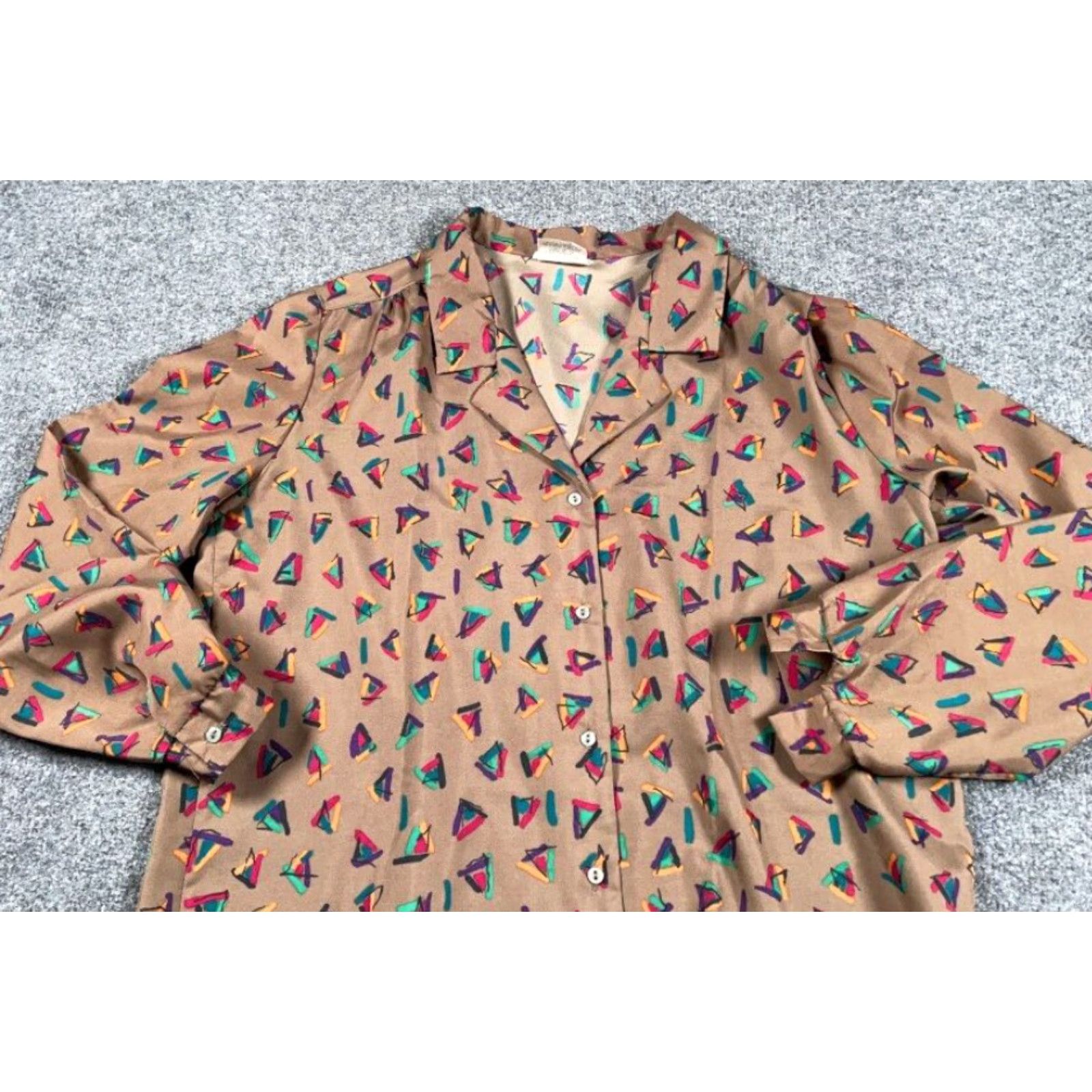 Vintage VINTAGE Donnkenny Shirt Geometric Pattern Camp Collar Women's 14 Brown USA Made Size XL / US 12-14 / IT 48-50 - 7 Thumbnail