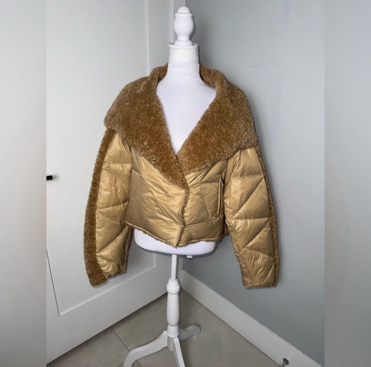 LAMARQUE LAMARQUE Sharon Mix Media Down Puffer Jacket in Caramel/ LRG Size L / US 10 / IT 46 - 5 Thumbnail