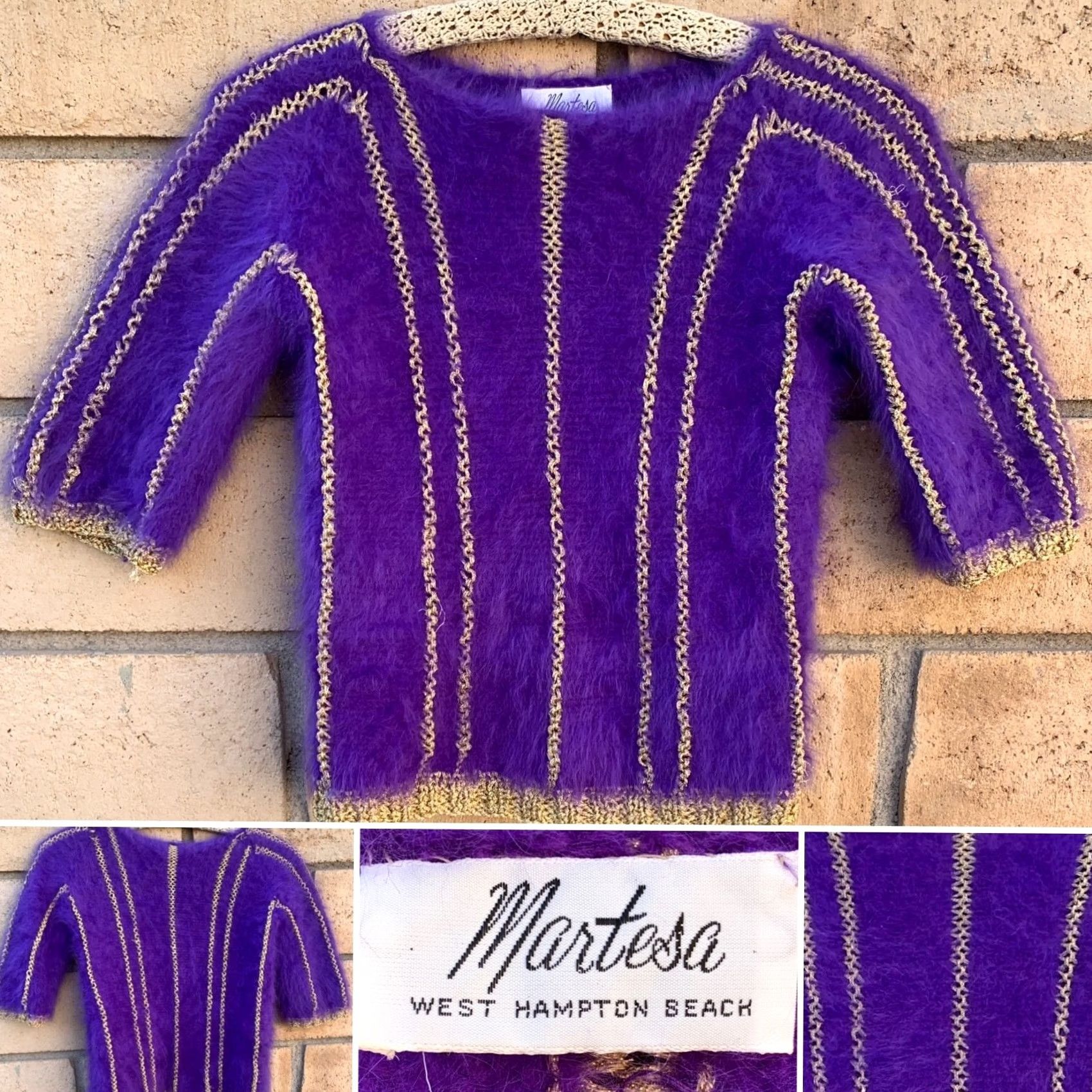 Vintage VINTAGE Martesa West Hampton Beach Purple Fuzzy Angora Gold Metallic Knit S Size S / US 4 / IT 40 - 2 Thumbnail