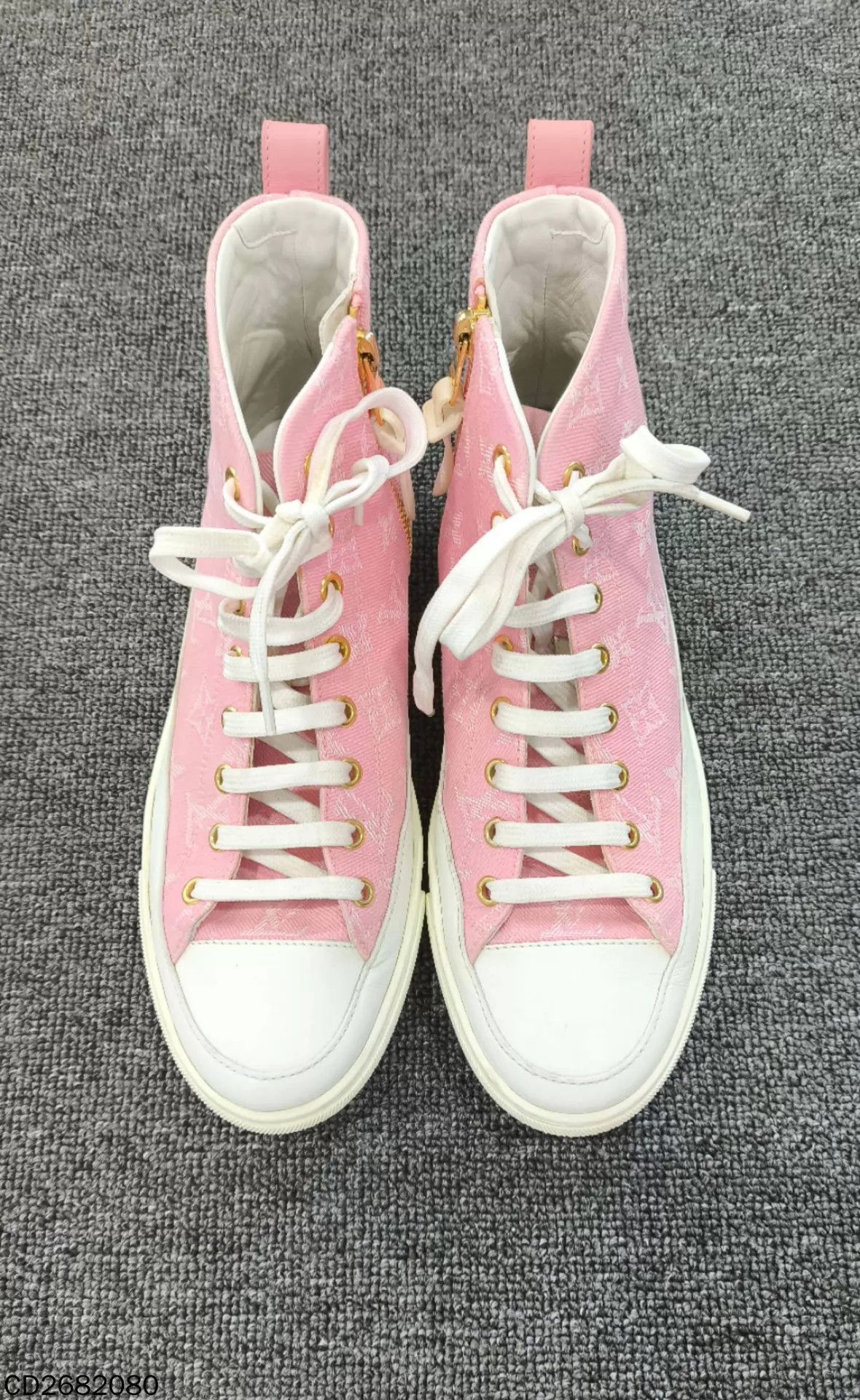 Louis Vuitton LV pink all-over logo hi-top canvas sneakers 37.5 Size US 7 / IT 37 - 2 Thumbnail