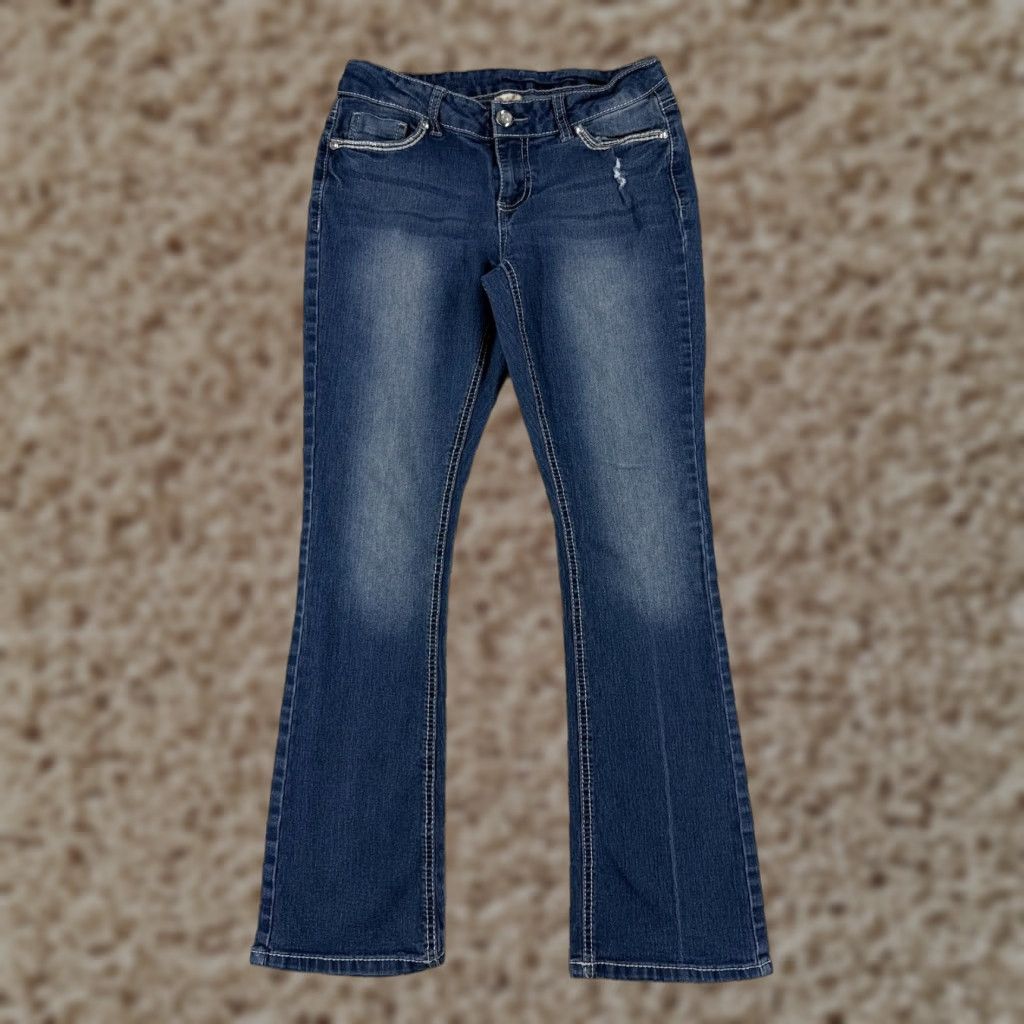 Faded Glory Vintage Faded Glory Blue Denim Bootcut Jeans Womens 26x28 Low Rise Distressed 6P Size 28" / US 6 / IT 42 - 1 Thumbnail