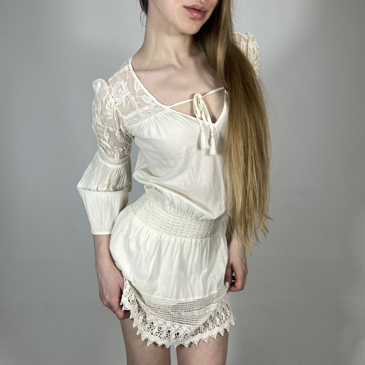 Denim & Supply Ralph Lauren Vintage Y2K Denim & Supple Ralph Lauren Lace Boho Mini Dress Size S / US 4 / IT 40 - 1 Thumbnail