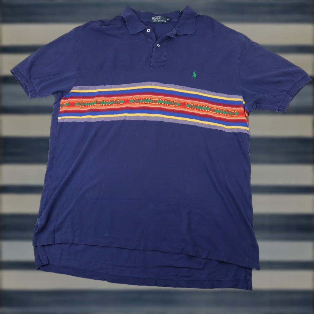 Polo Ralph Lauren VINTAGE Polo Ralph Lauren Mens XXL Aztec Pattern Polo Shirt Blue Size US XXL / EU 58 / 5 - 1 Thumbnail
