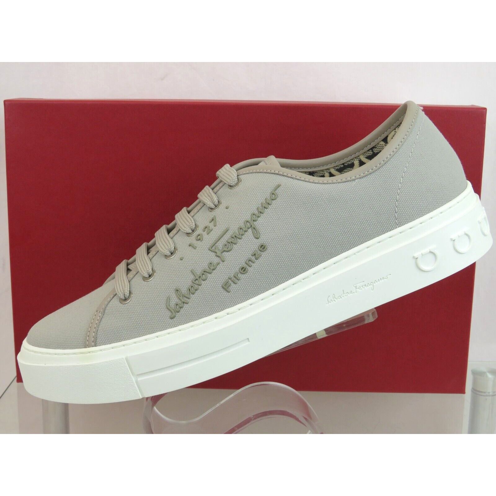 Salvatore Ferragamo MEDITERR GRAY CANVAS LEATHER TRIM GANCINI LOGO SNEAKERS 13 M Size US 13 / EU 46 - 1 Thumbnail