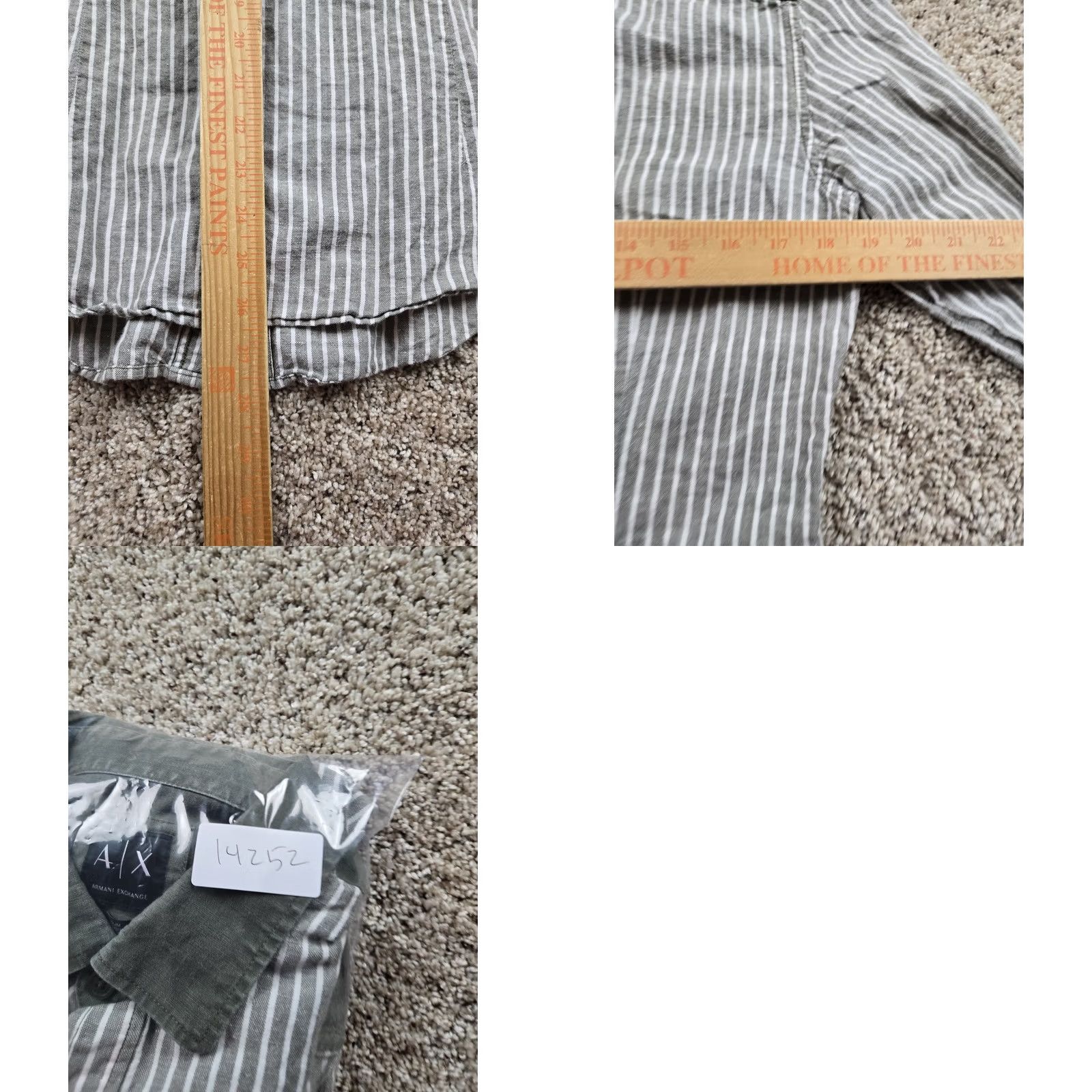 Armani Exchange Armani Exchange Shirt Mens Small Gray Stripe Olive Contrast Slim Linen Cotton Blend Woven Button-Up Long Sleeve Casual Slim Fit Size US S / EU 44-46 / 1 - 8 Thumbnail