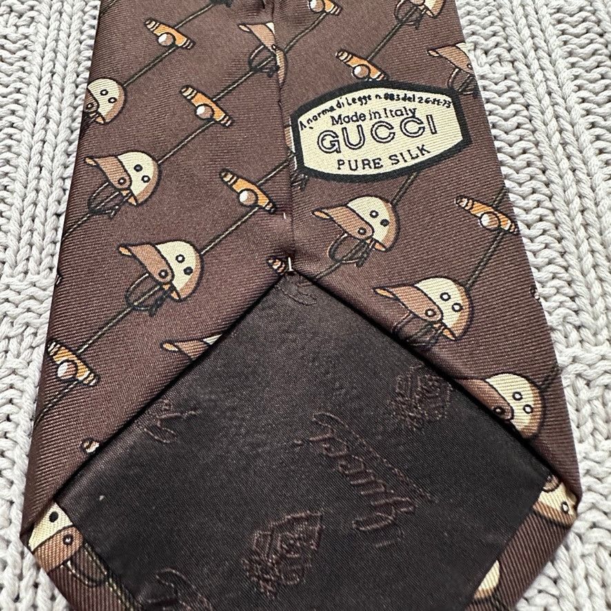 Gucci Vintage Gucci brown polo helmet print Italian silk tie Size ONE SIZE - 4 Thumbnail