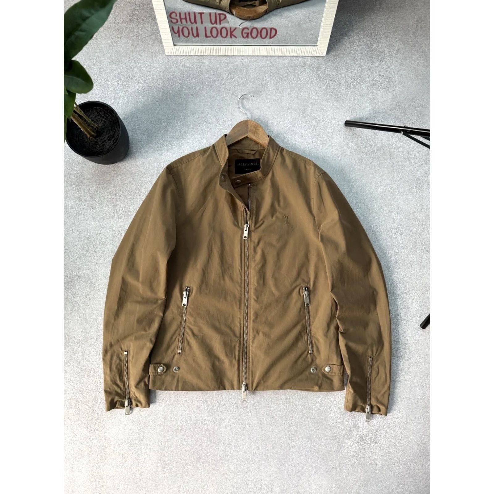 Allsaints AllSaints Jacket Biker Nylon Beige Mens Size S/M City Vintage 1990s USA Italy Streetwear Designer Tailored Zip Black? Size US S / EU 44-46 / 1 - 2 Thumbnail