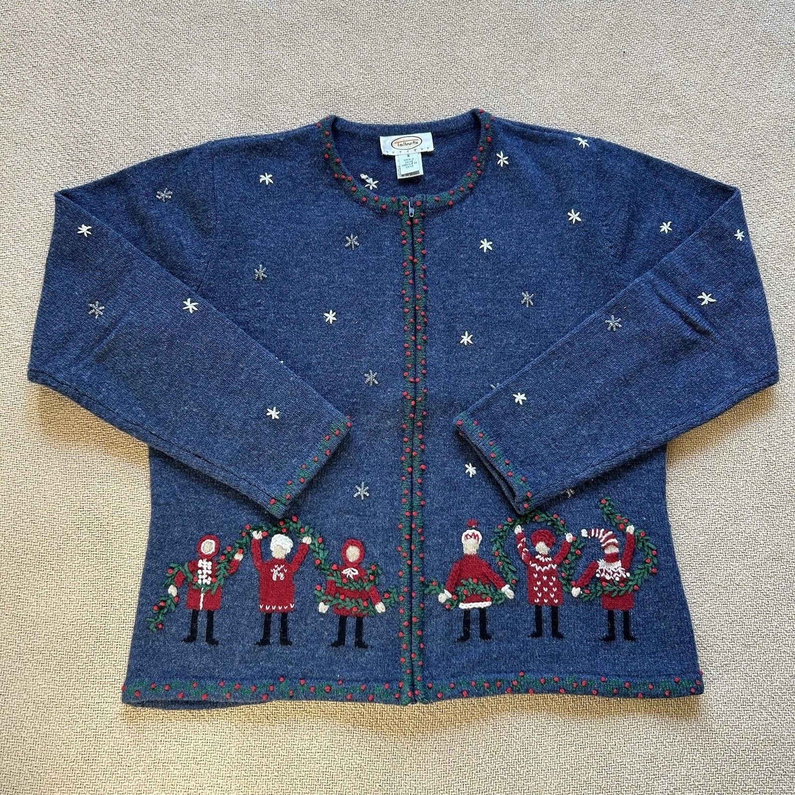 Talbots × Vintage Petites Lambs Wool Knit Full Zip Festive Christmas Sweater S Size S / US 4 / IT 40 - 1 Thumbnail
