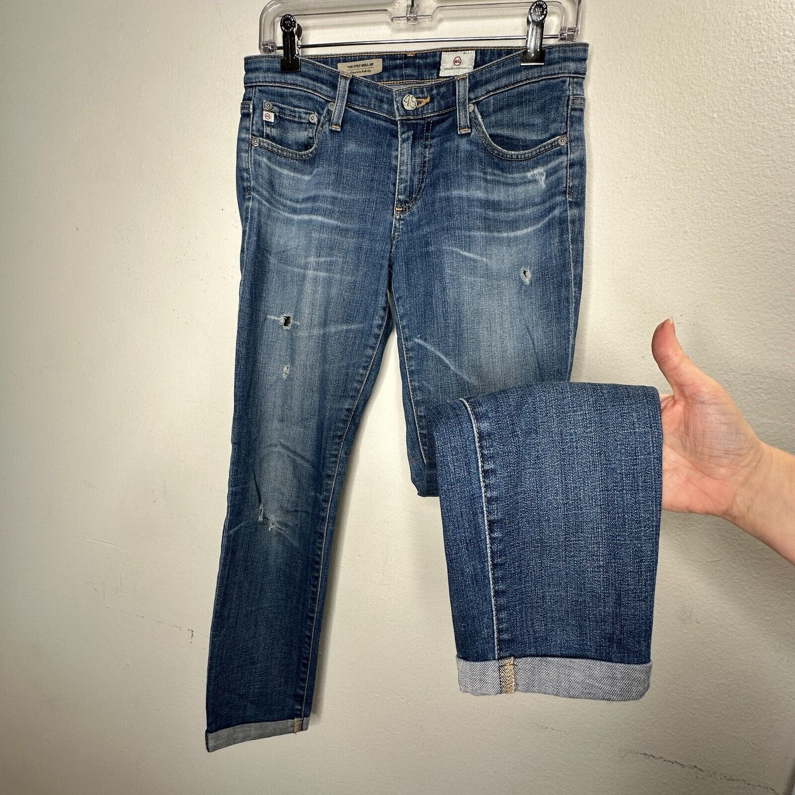 AG Adriano Goldschmied Revolve AG Flyaway The Stilt Cigarette Distressed Jean 27 Size 27" / US 4 / IT 40 - 4 Thumbnail