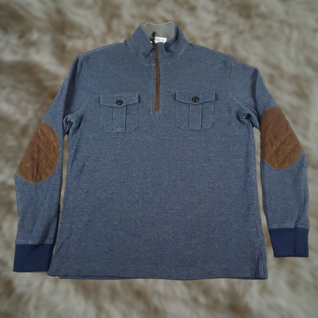 Tommy Hilfiger Mens Tommy Hilfiger Large XL Blue Elbow Patch Sweater 1/4 Zip Pullover Size US L / EU 52-54 / 3 - 1 Thumbnail