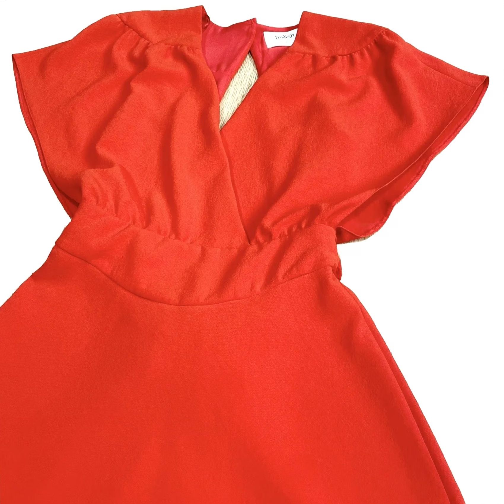 ba&sh ba&sh Siranda Red Open Back Tie Belt Dress UK 10 Regular Women Knee Length V-Neck Short Sleeve Party Cocktail Vintage No Pattern Pre Loved Vgc Size L / US 10 / IT 46 - 3 Thumbnail