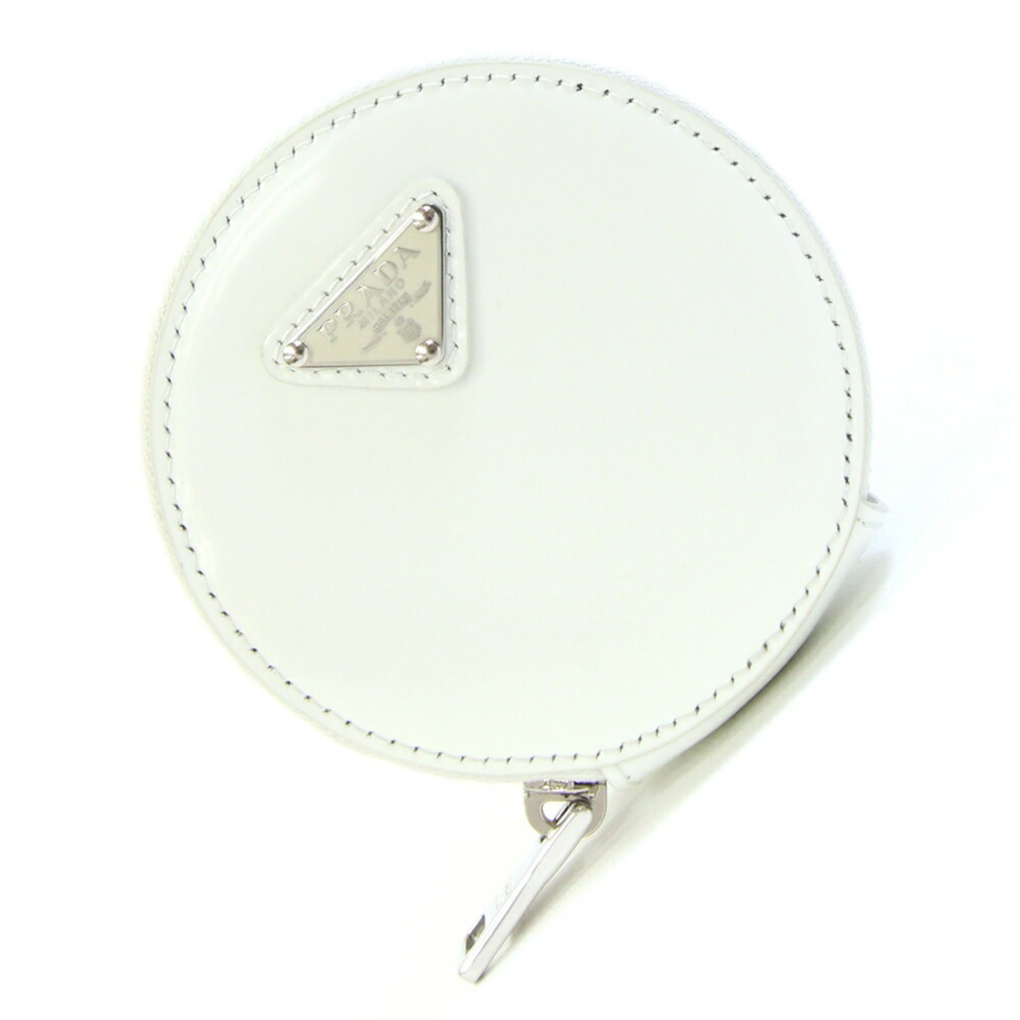 Prada Prada Mini Pouch Wallet/Coin Case 1TL431 White Leather Coin Purse Accessory Bag Charm Round Keychain Triangle Plate PRADA | Handbag Attachment Carabiner Size ONE SIZE - 1 Thumbnail