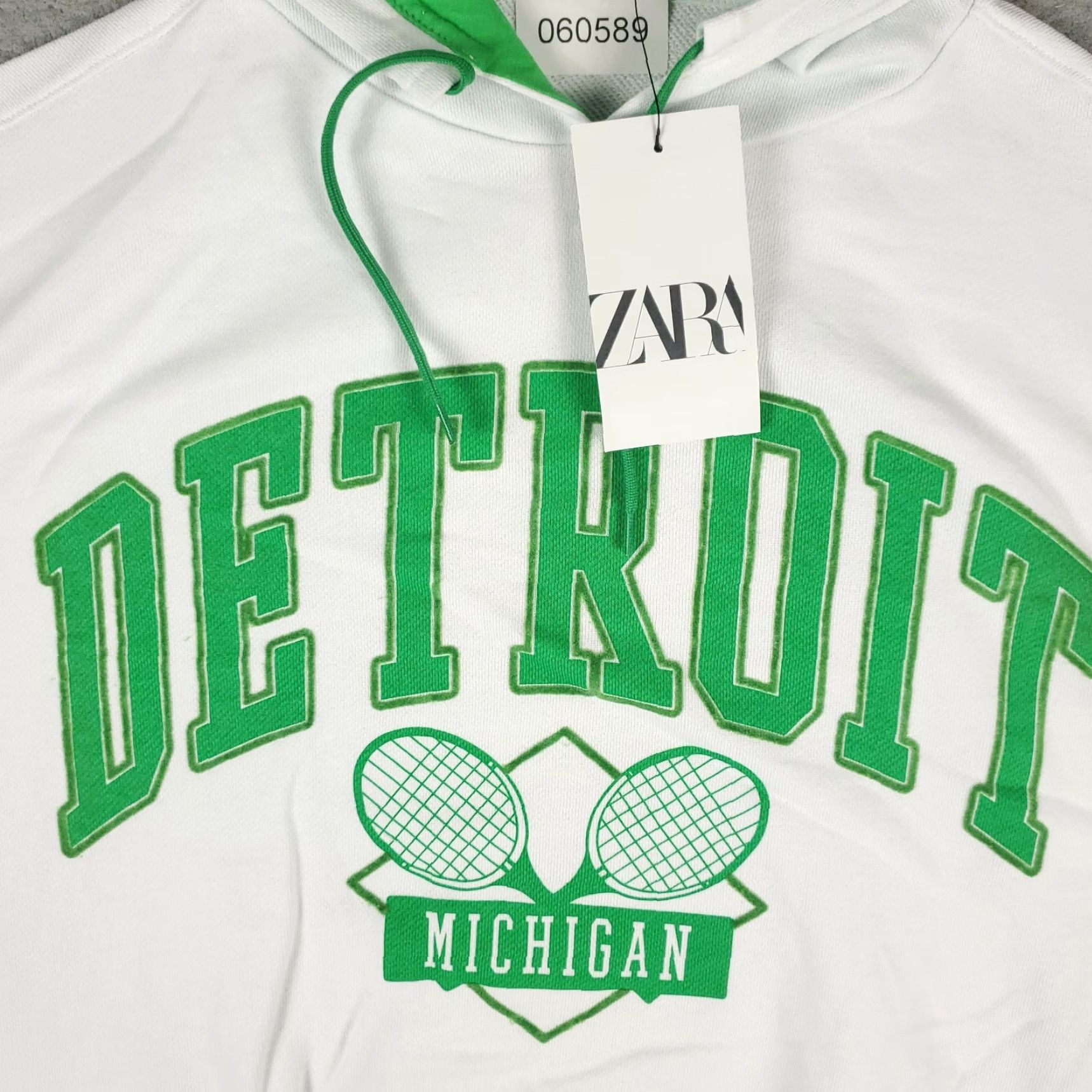 Zara VINTAGE Zara Hoodie Womens Medium Casual Pullover Sleeveless Cotton Blend White Green Detroit Sports Activewear Size M / US 6-8 / IT 42-44 - 2 Thumbnail