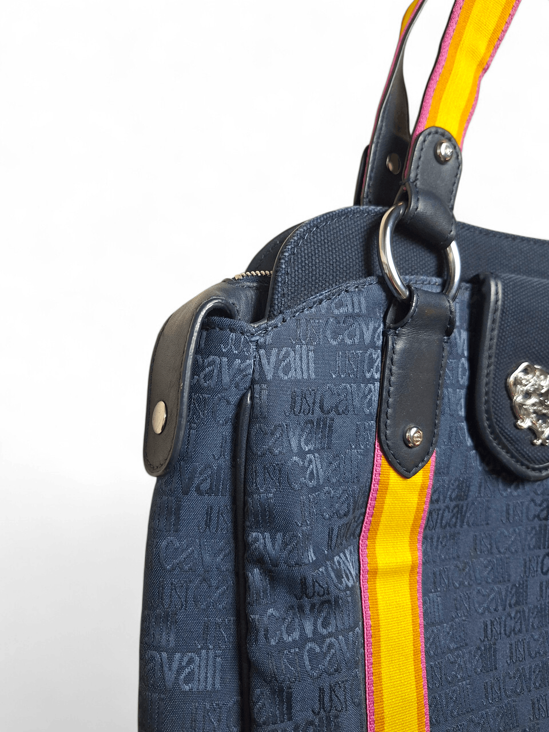 Just Cavalli Just Cavalli Navy Monogram Tote Bag Leather Trim Y2K Size ONE SIZE - 3 Thumbnail