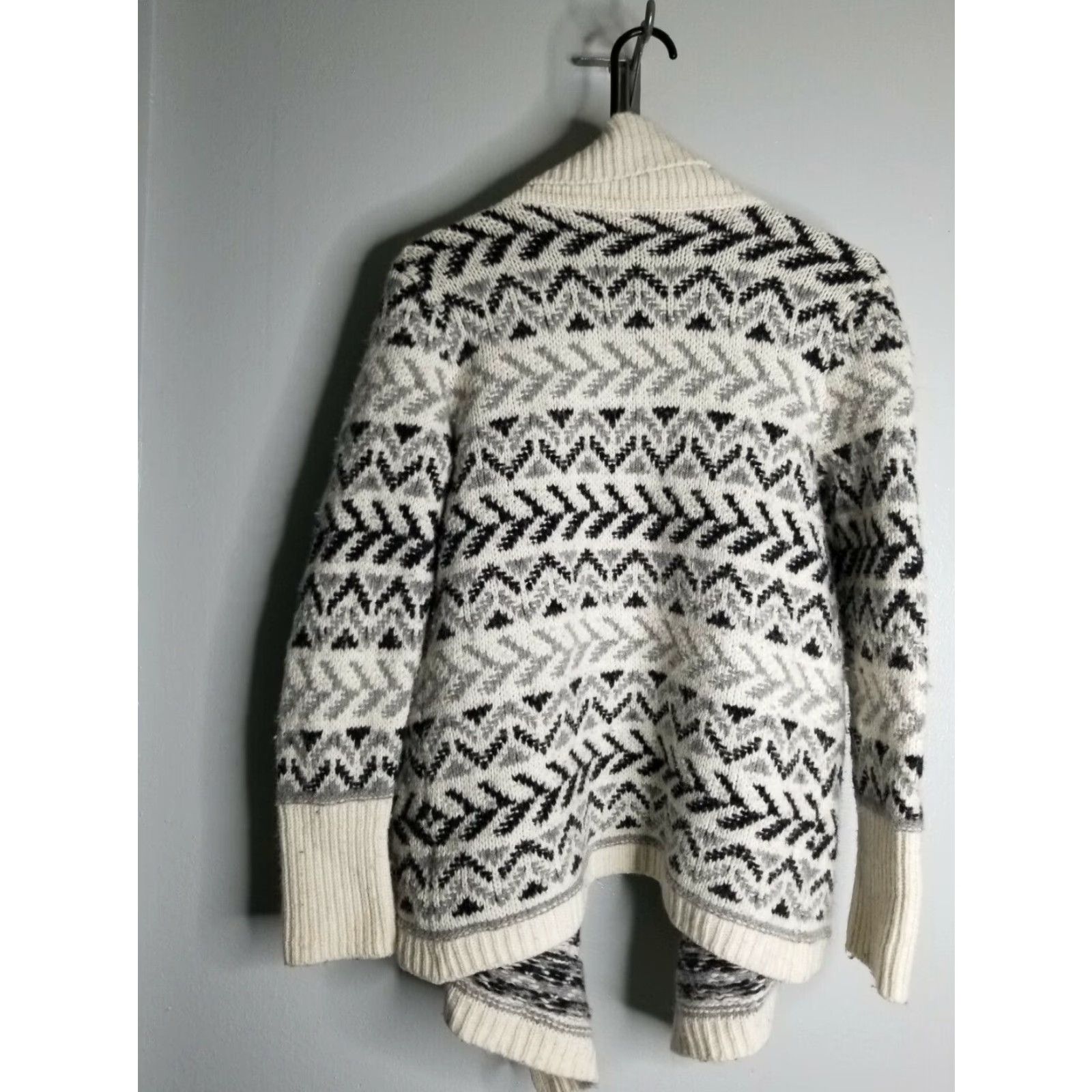 Vintage Womens Nordic Fair Isle Open Cardigan Sweater Ivory Wool Blend M Medium Winter Size M / US 6-8 / IT 42-44 - 2 Thumbnail