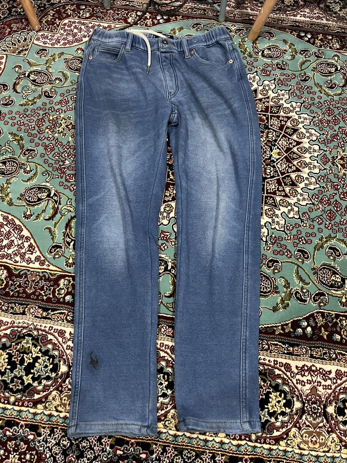 image of Designer Rag Machine Stretched Waist Casual Pants in Blue Denim, Men's (Size 32)