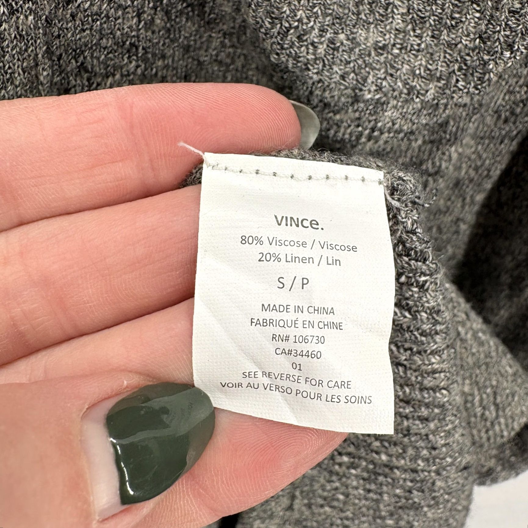 Vince Vince Womens Cardigan Sweater Longline Duster Pockets Gray Small V-Neck Linen Blend Knit Shirt/Top, 80% viscose, 20% linen, Lightweight Mens? Womens Size S / US 4 / IT 40 - 5 Thumbnail