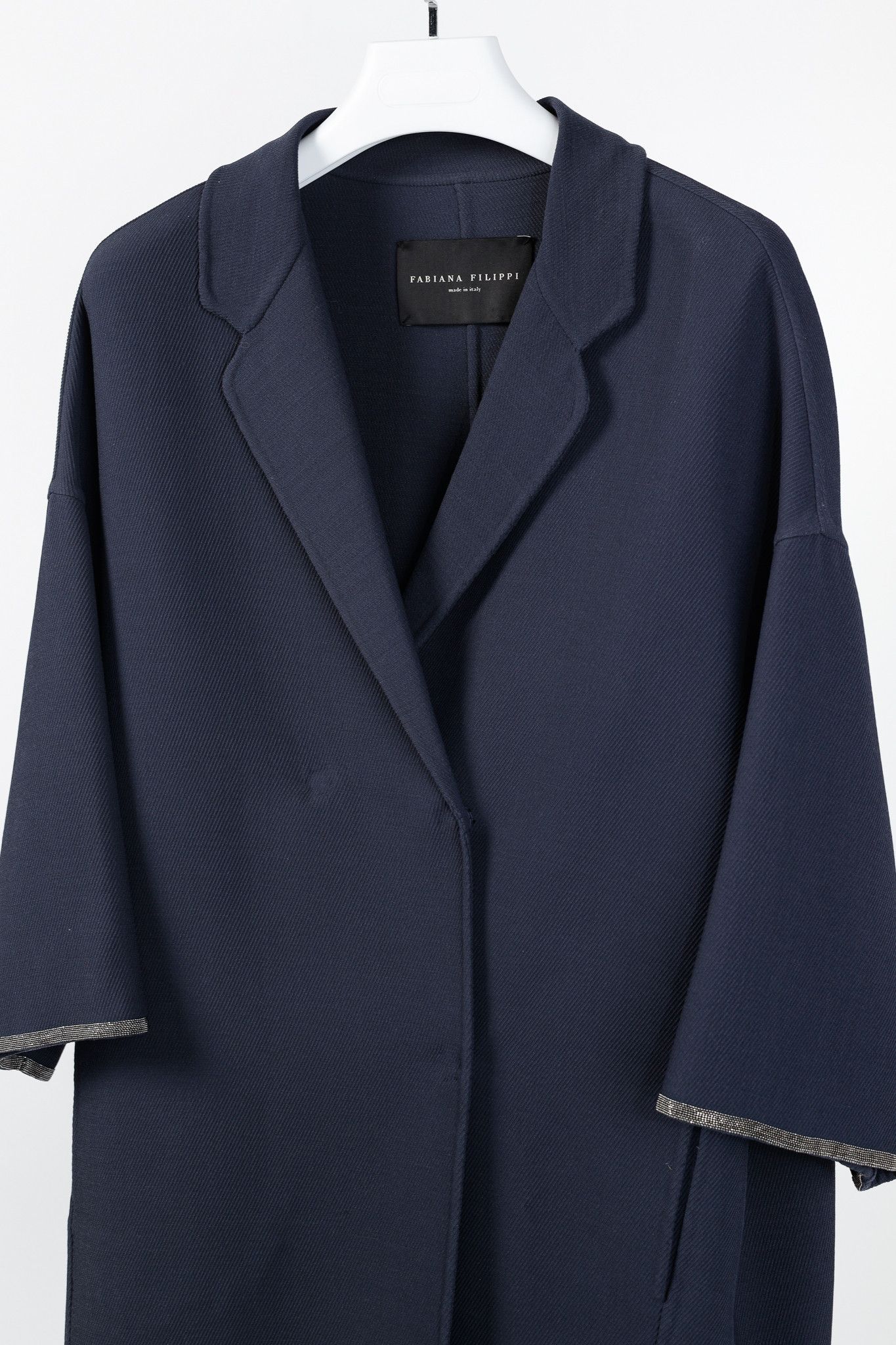 Fabiana Filippi Fabiana Filippi Navy Twill Bead-Trim Double-Breasted Coat Size XL / US 12-14 / IT 48-50 - 3 Thumbnail