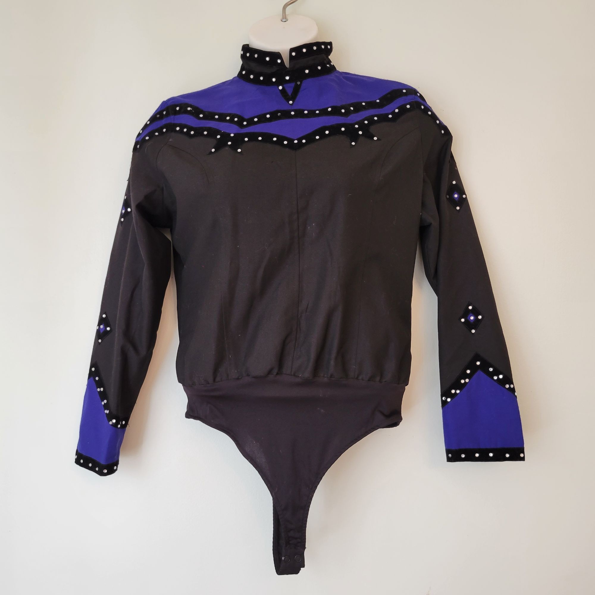 Vintage Vintage Custom Embellished Black Purple Long Sleeve Bodysuit Size L / US 10 / IT 46 - 1 Thumbnail