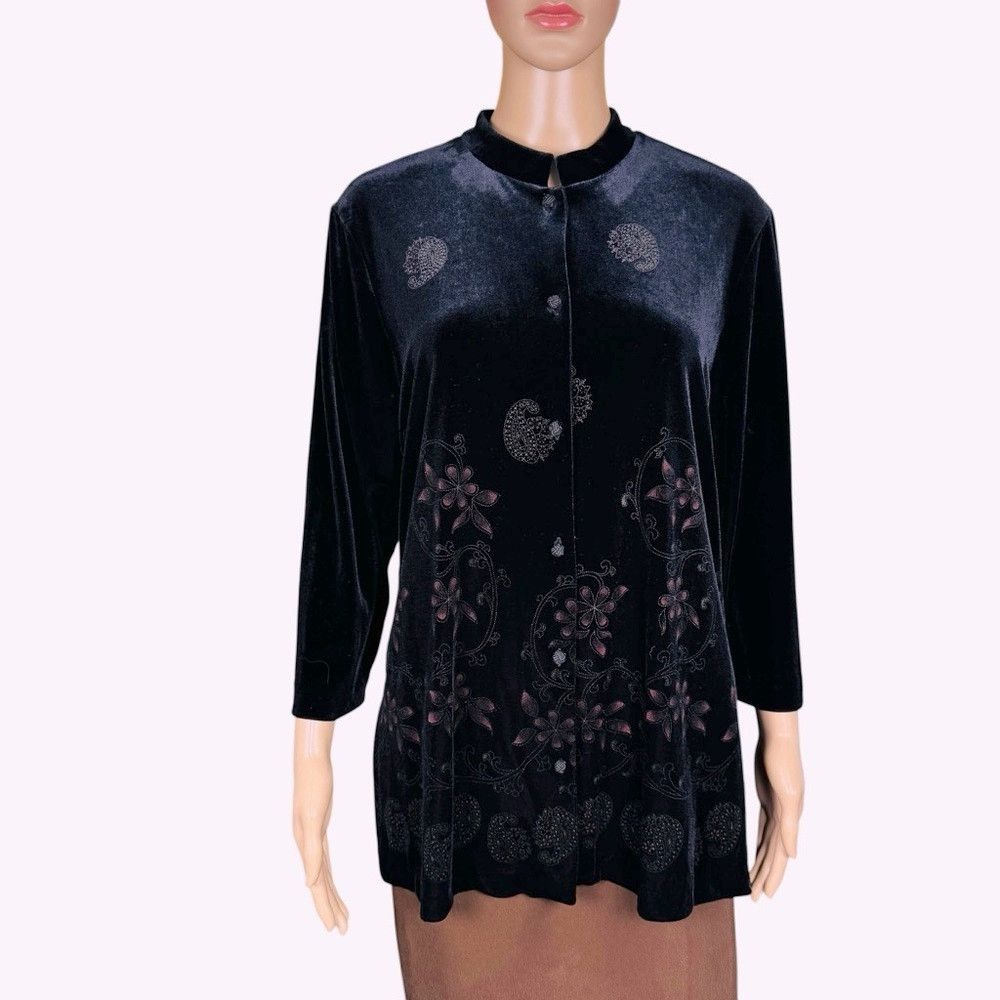 Other Vintage Studio Ease Velvet Long Sleeve Floral Print Black S Size XL / US 12-14 / IT 48-50 - 1 Thumbnail