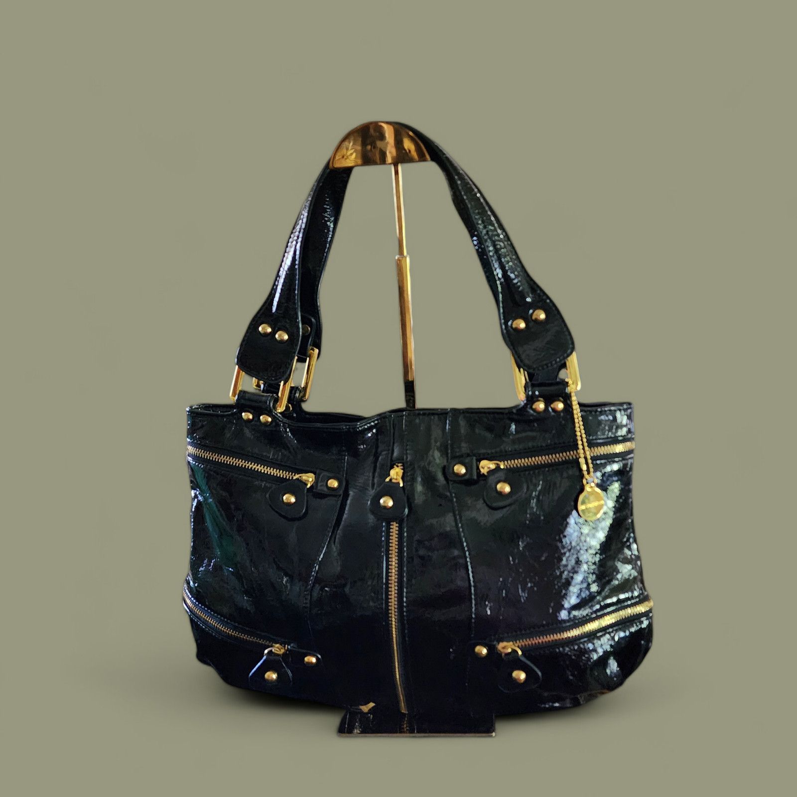 Other Big Buddha black patent leather shoulder bag studded zippers Size ONE SIZE - 1 Thumbnail