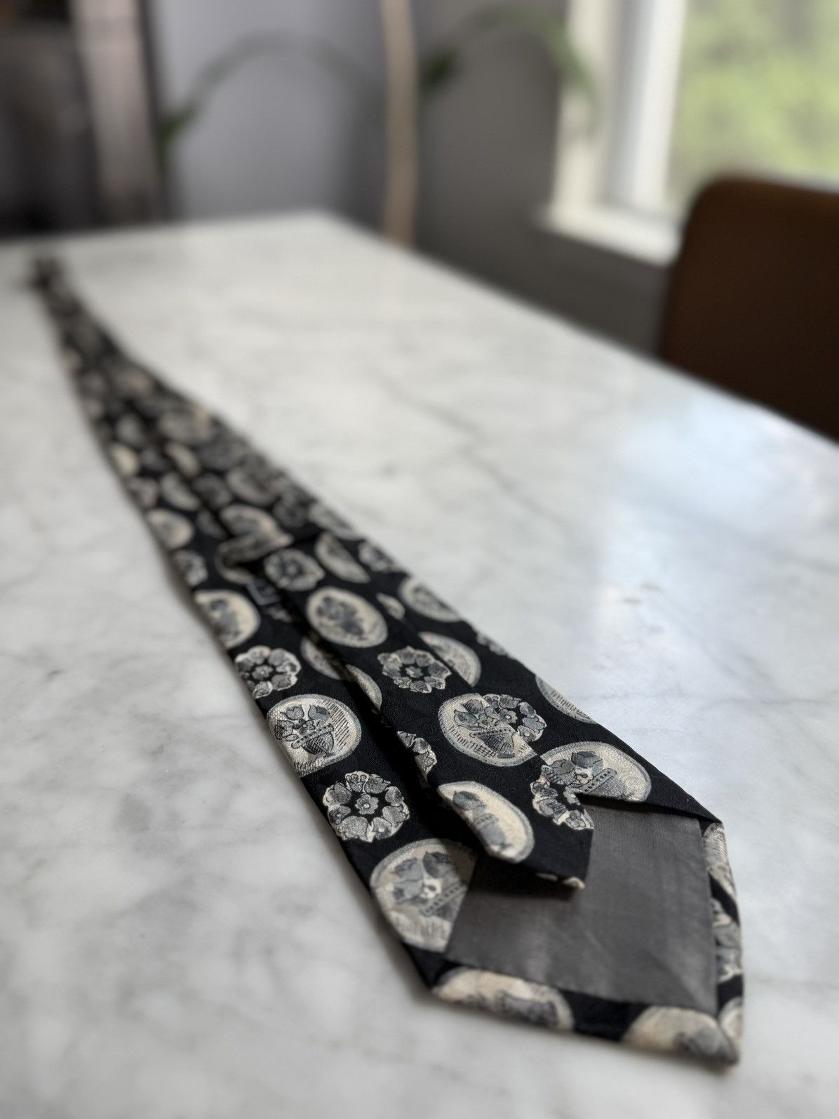 Other Vintage Black Medallion Print Silk Tie Italian Neoclassical Size ONE SIZE - 1 Thumbnail