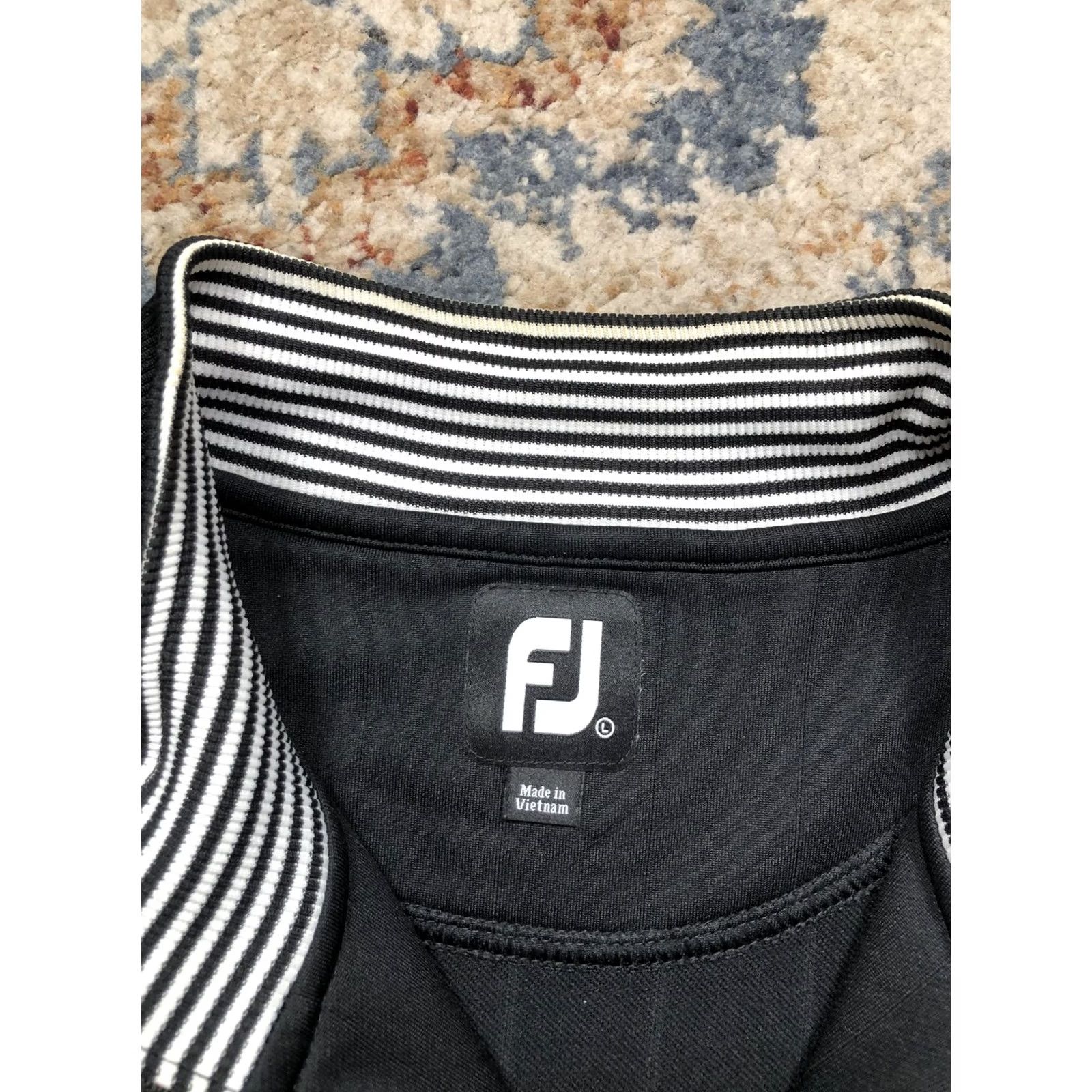 Footjoy FootJoy Pullover Mens XL Black 1/4 Zip Long Sleeve Mock Neck Golf Top Striped Pattern Adult Mens Size US XL / EU 56 / 4 - 7 Thumbnail