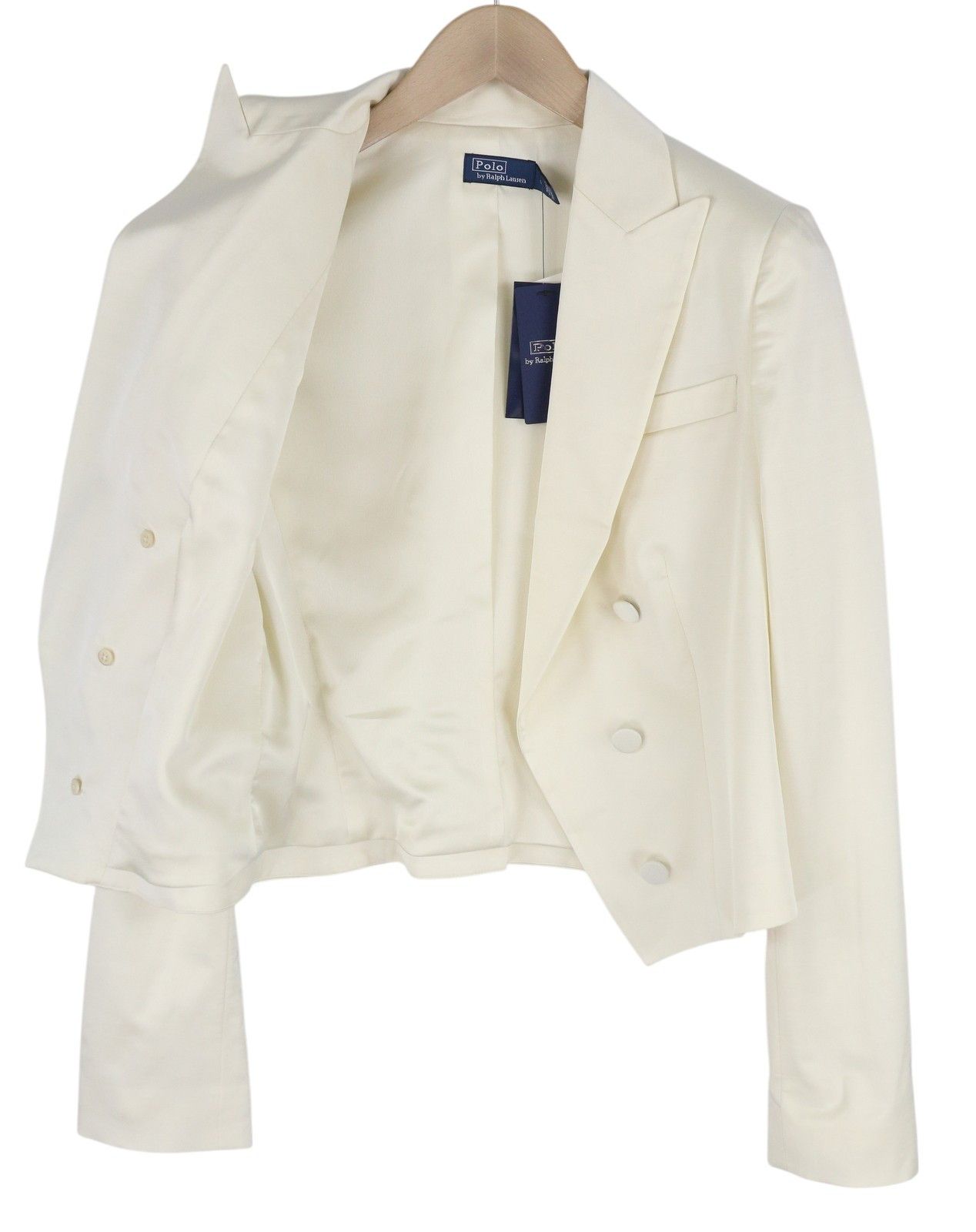 Polo Ralph Lauren S White Wool Blend Cropped Peak Lapel Blazer 84686 Size S / US 4 / IT 40 - 5 Thumbnail
