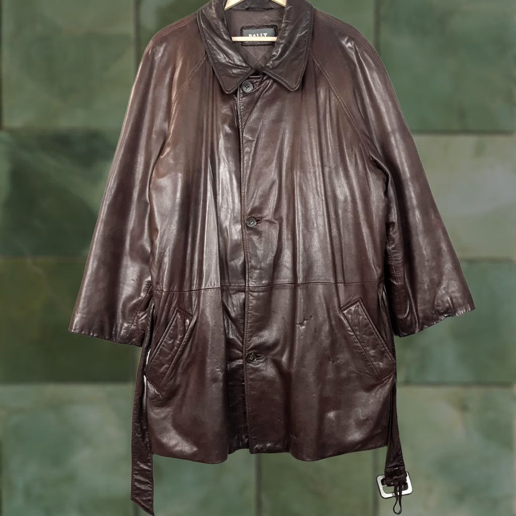 Bally Bally Coat Mens 48 Brown Leather Belted Trench Wool Lined Mid-Length Coat Size US M / EU 48-50 / 2 - 1 Thumbnail