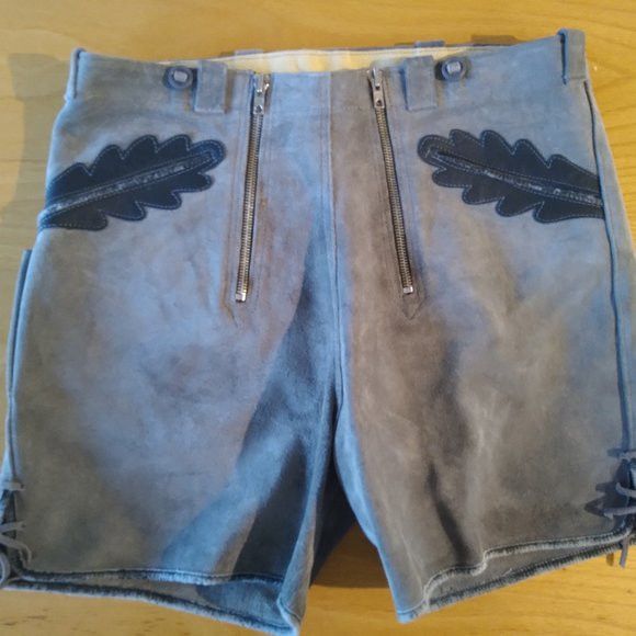 Brown Bavarian Lederhosen Shorts with White Embroidery