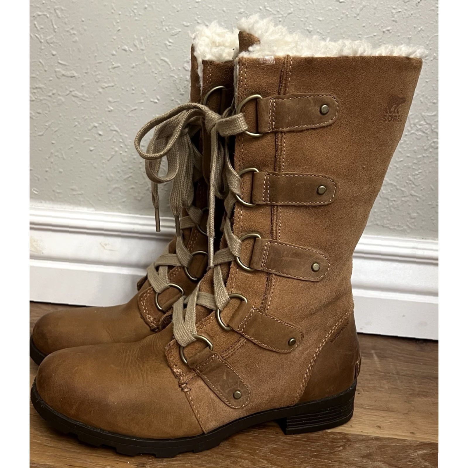 SOREL Sorel Emelie Snow Boot Women's Brown Suede Full Grain Waterproof Lace Up Mid-Calf 12" Tall, US 8, UK 6, EU 39, Faux Fur Lining, Brown, Size 8 Mens? Size US 6 / IT 36 - 5 Thumbnail