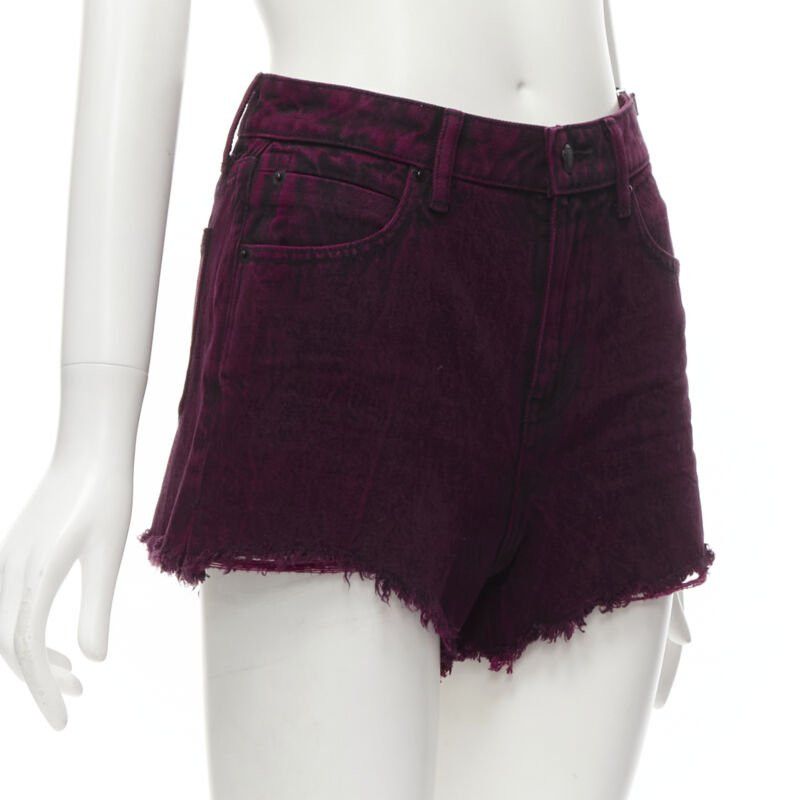 Alexander Wang ALEXANDER WANG Bite berry red black washed side zip frayed denim shorts 25" Size 27" / US 4 / IT 40 - 1 Thumbnail