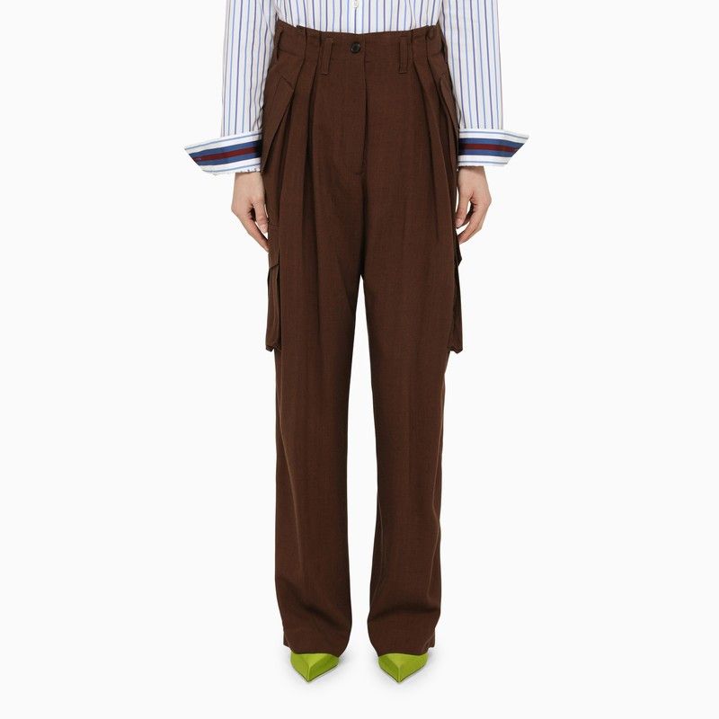 image of Dries Van Noten Brown Viscose And Silk Cargo Trousers, Women's (Size 30)
