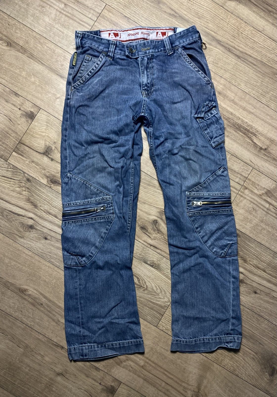 Armani Armani Blue Double Knee Cargo Bondage Denim Jeans sz 30 Size US 30 / EU 46 - 1 Thumbnail