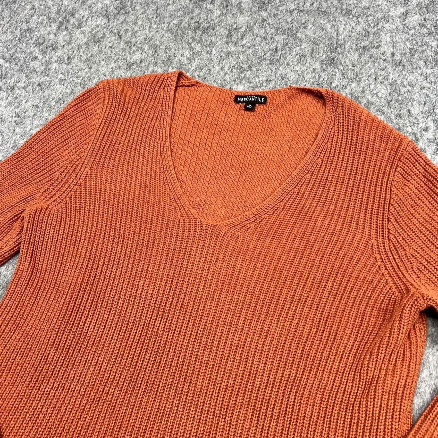 Vintage J.CREW Mercantile Sweater Womens M Orange Cotton V-Neck Chunky Knit Pullover Sweater Size M / US 6-8 / IT 42-44 - 4 Thumbnail