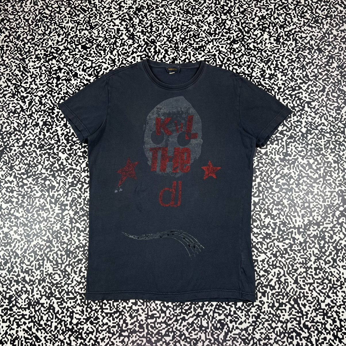 Vintage Y2K Rare Diesel Kill The DJ Mash Logo Trashed Tshirt