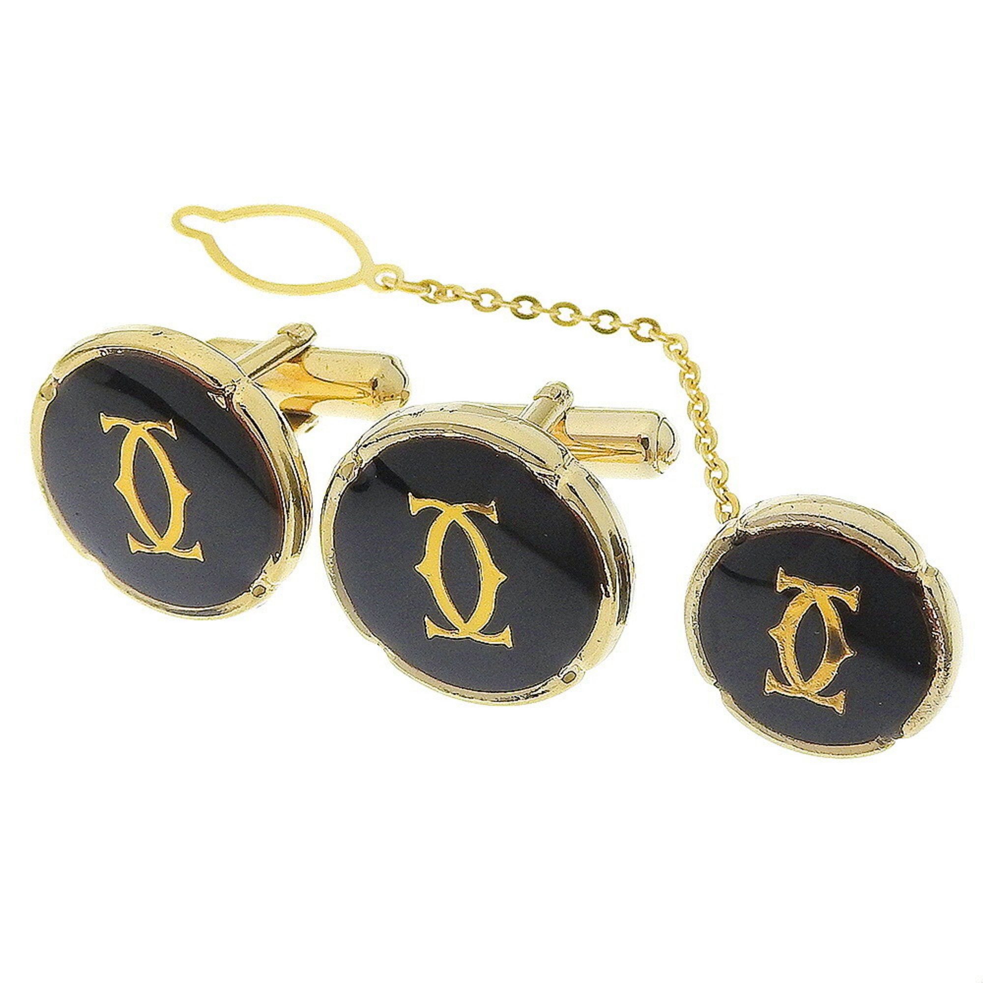 Cartier CARTIER Cufflinks and tie pin set Gold Black Tie tack Size ONE SIZE - 1 Thumbnail